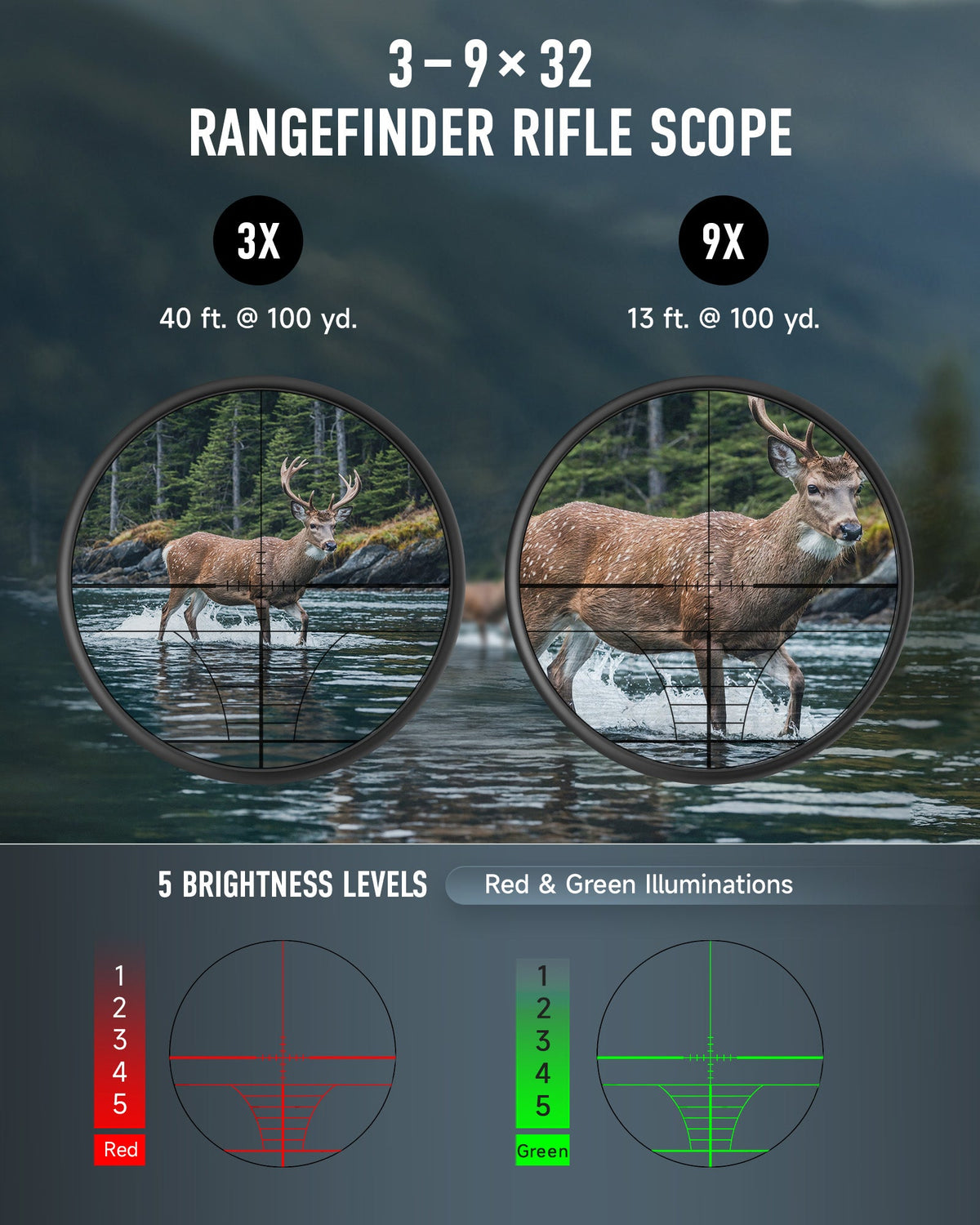 PINTY Nova 4-in-1 3-9x32 Rifle Scope Combo
