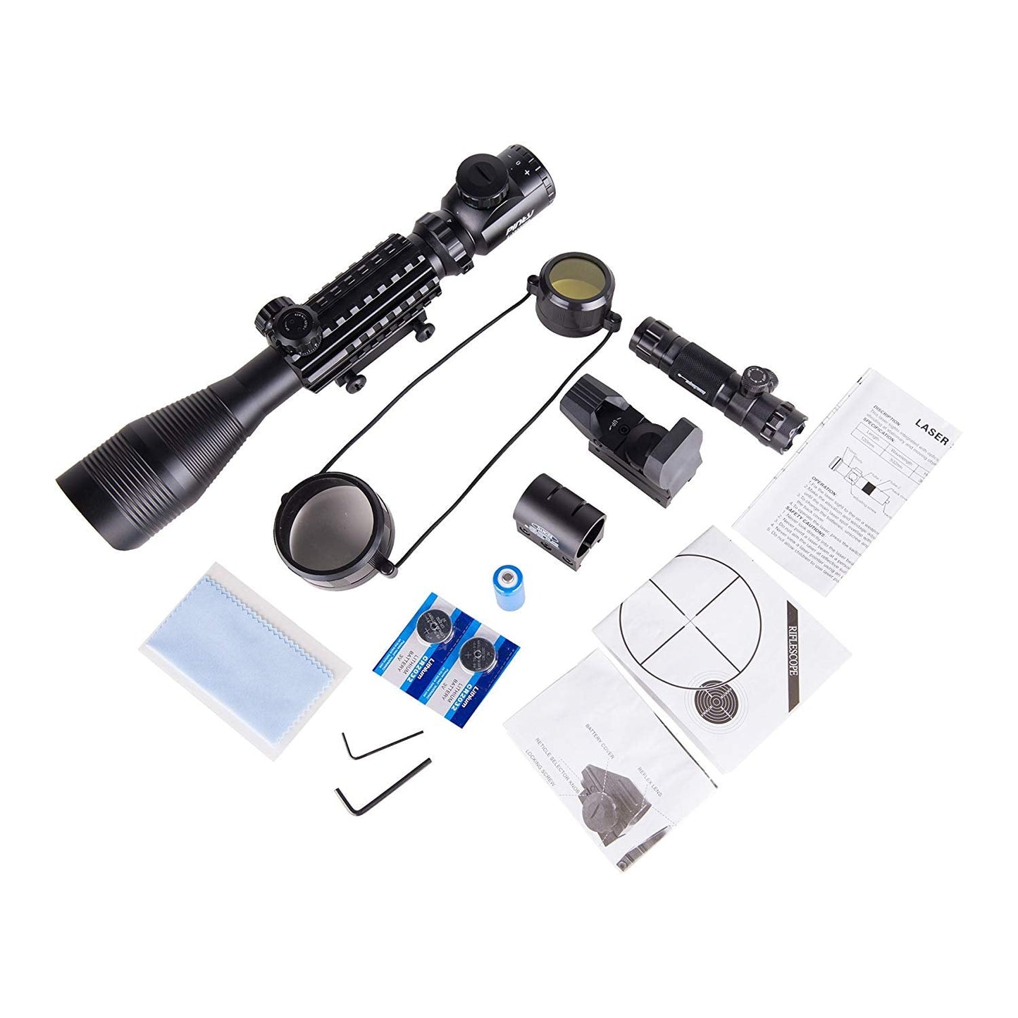 Pinty Nova 3-in-1 4-12x50 SFP Rifle Scope Combo, Green Laser