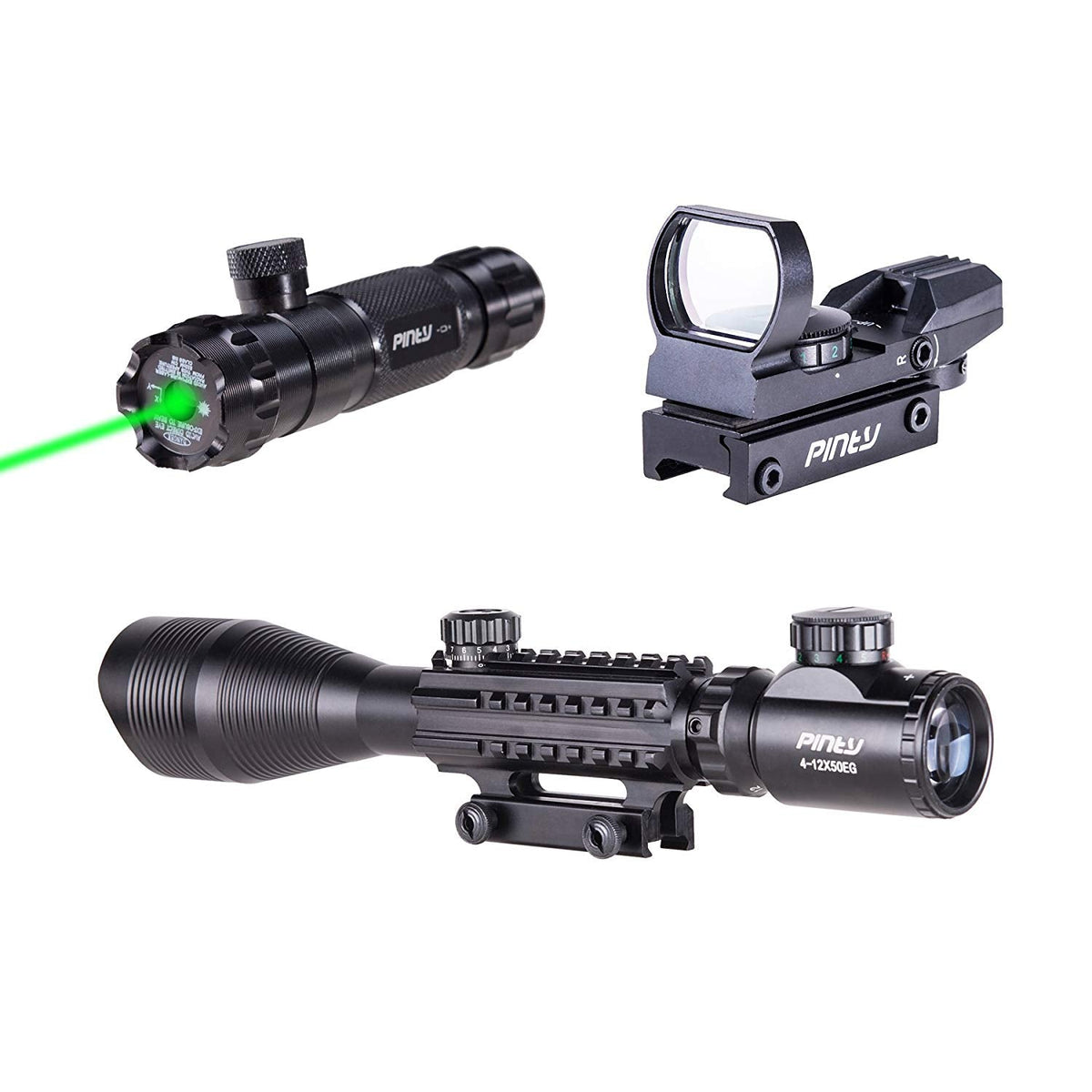 Pinty Nova 3-in-1 4-12x50 SFP Rifle Scope Combo, Green Laser