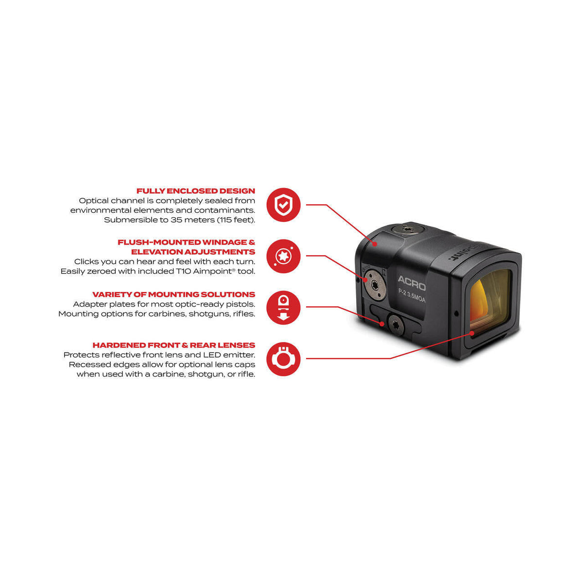 Aimpoint Acro P2 - Red Dot Reflex Sight w/ Fully Enclosed Body & 5 Year Battery Life