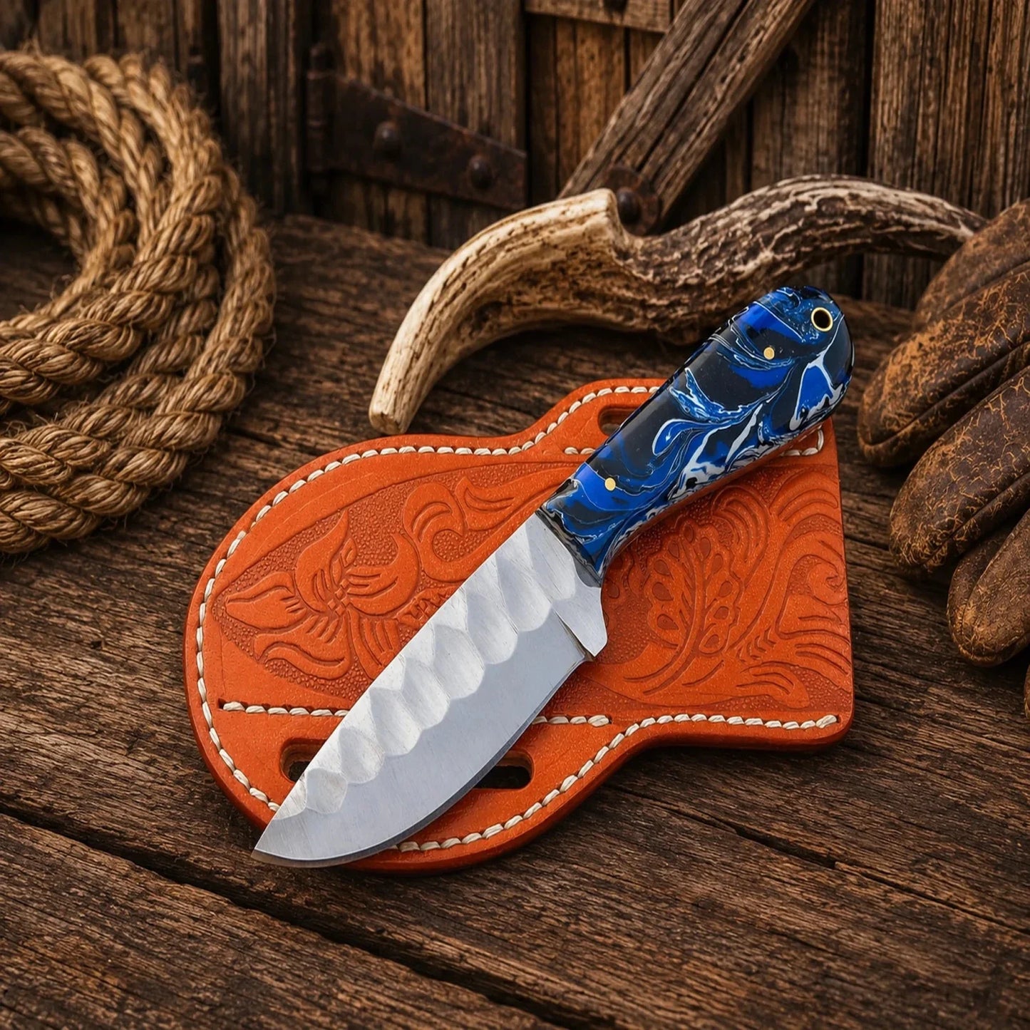 Blue Mesa Buckaroo Knife – D2 Steel Skinner & Scout Belt Sheath