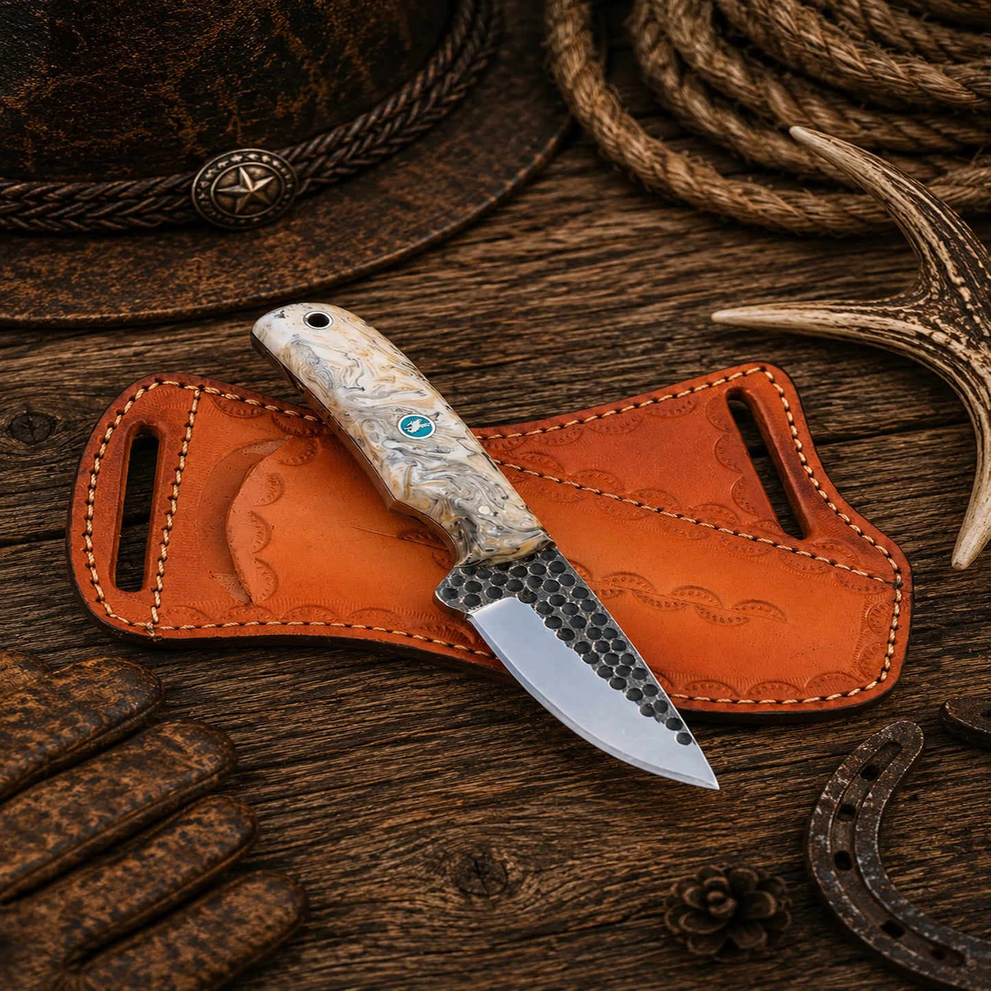 Cross Draw Cowboy Skinning Knife – 1095 Steel Blade & Epoxy Resin Handle