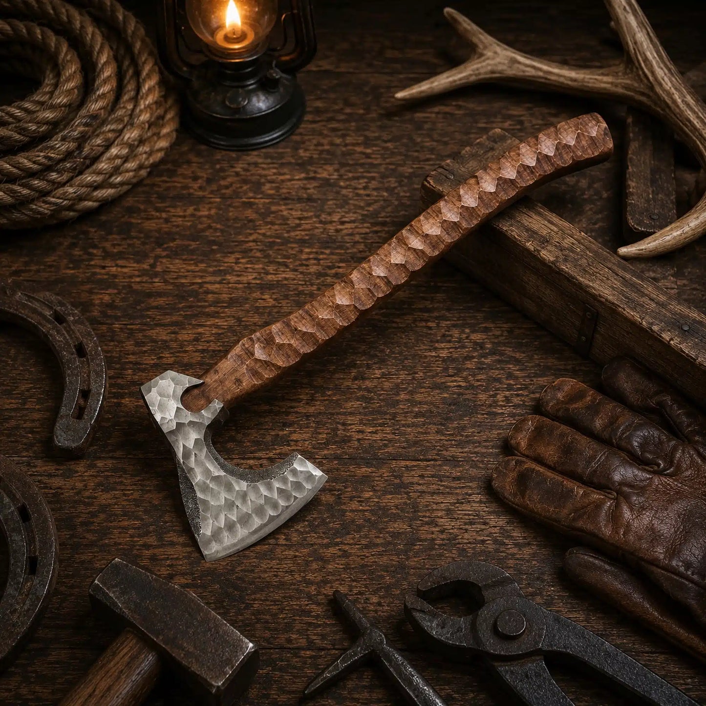 Hand Forged Viking Axe – Carbon Steel with Jigged Rosewood Handle