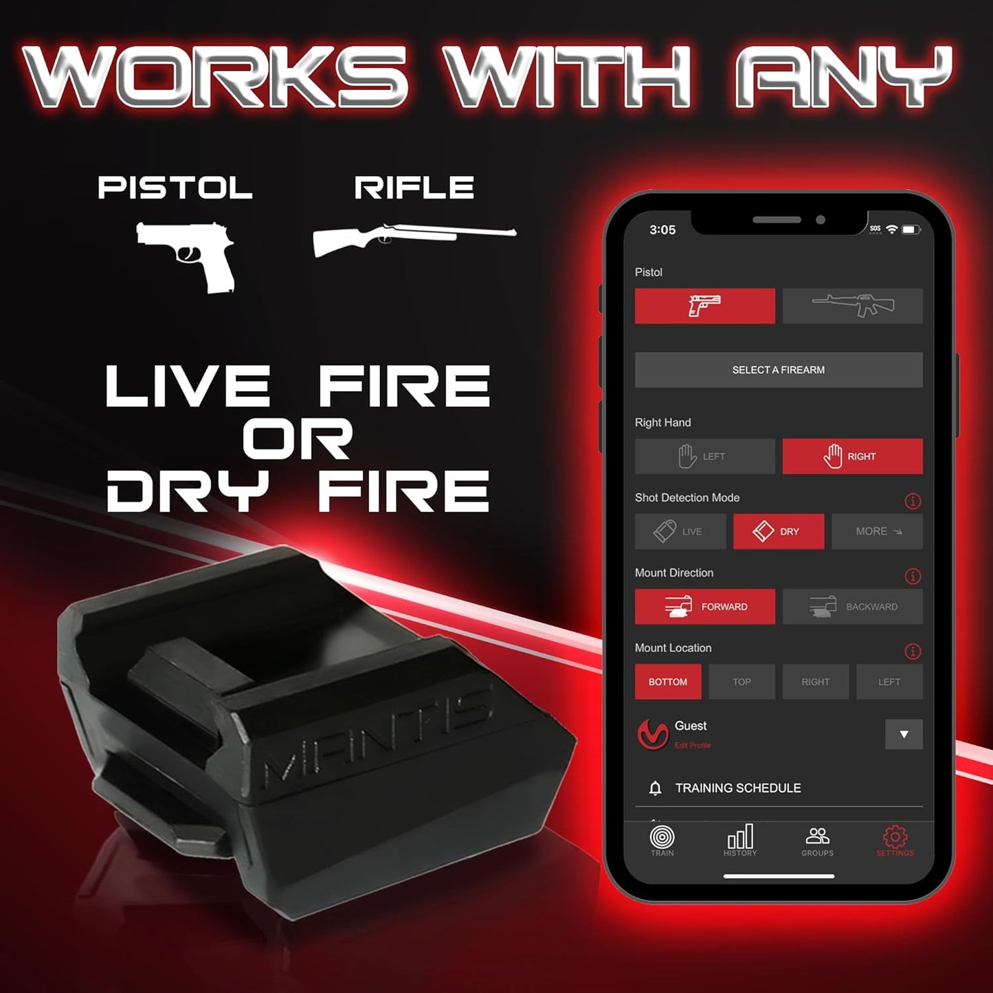 Mantis X3 - Dry Fire Training System for Any Pistol or Rifle - Improve Accuracy & Save Ammo