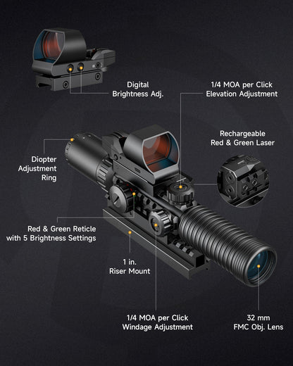 PINTY Nova 4-in-1  3-9x32 Rifle Scope Combo
