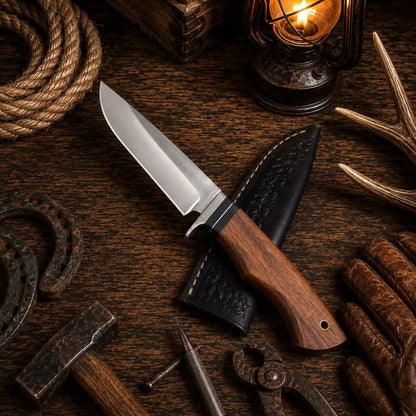 440C Steel Fixed Blade Outdoor Camping Hunting Survival Knife With Leather Sheath