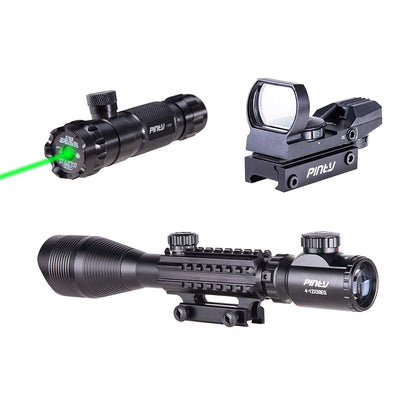 Pinty Nova 3-in-1 4-12x50 SFP Rifle Scope Combo, Green Laser