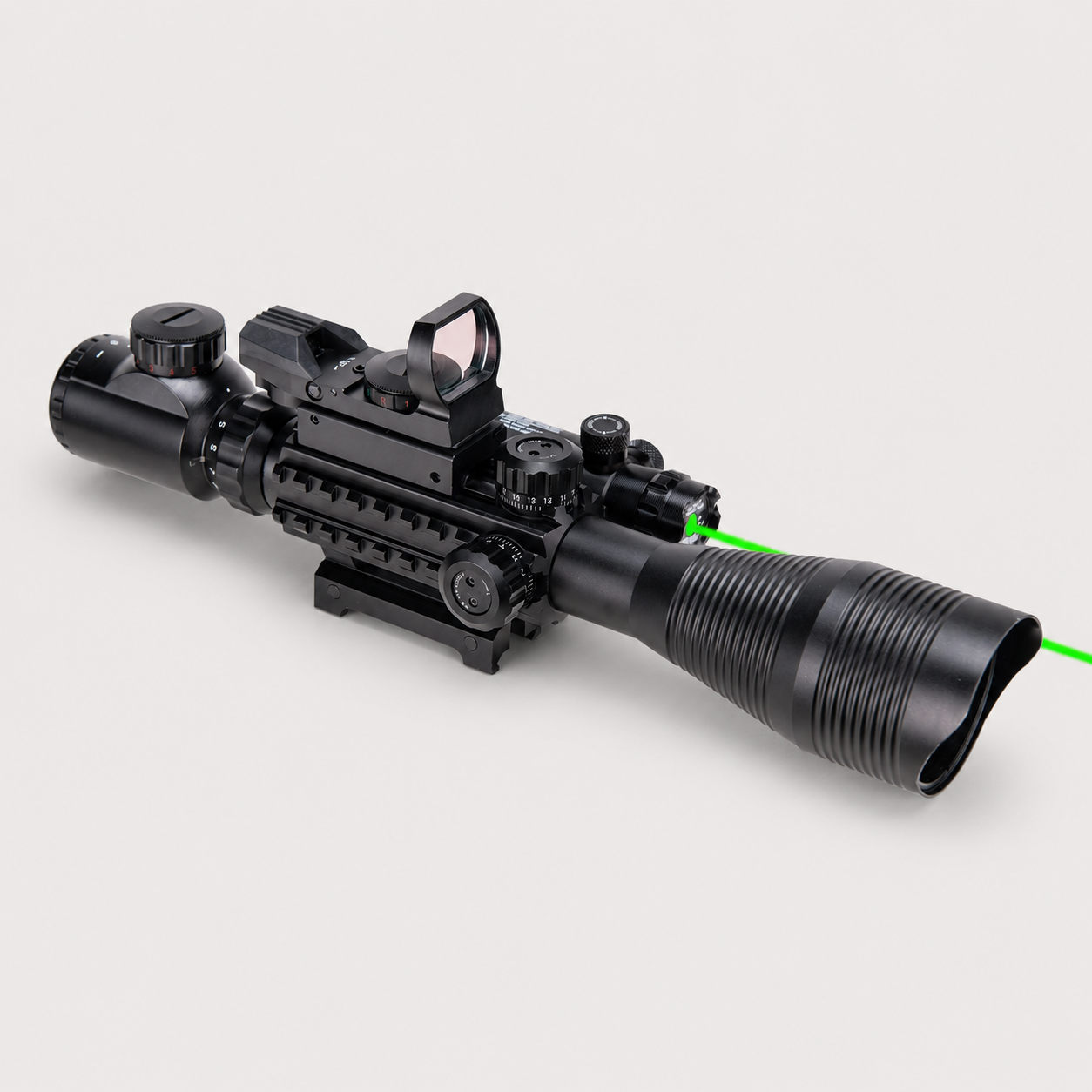 Pinty Nova 3-in-1 4-12x50 SFP Rifle Scope Combo, Green Laser