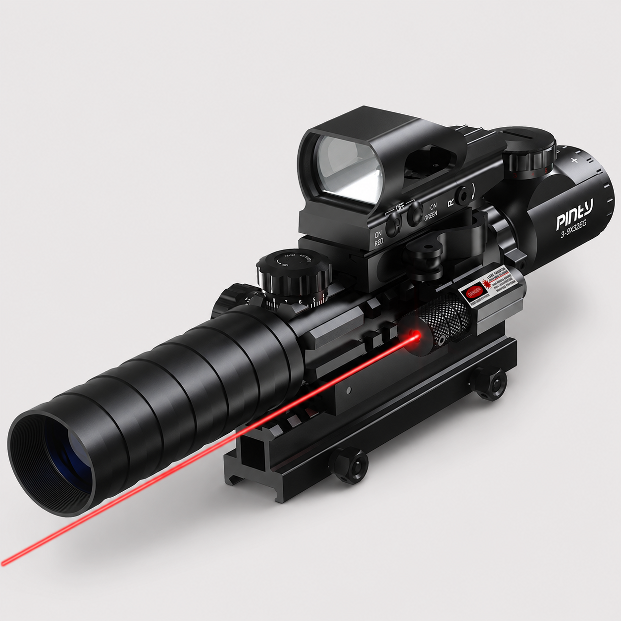 Pinty Nova 3-in-1 3-9x32 SFP Rifle Scope Combo, Red Laser