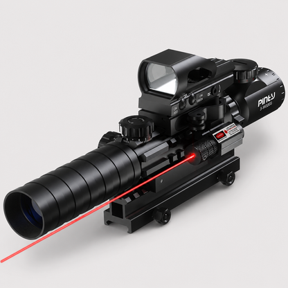 Pinty Nova 3-in-1 3-9x32 SFP Rifle Scope Combo, Red Laser