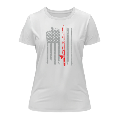 Fishing Rod American Flag T-Shirt for Women