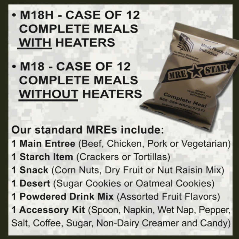 MRE Star | 12 MRE Full Case | No Heaters | Standard