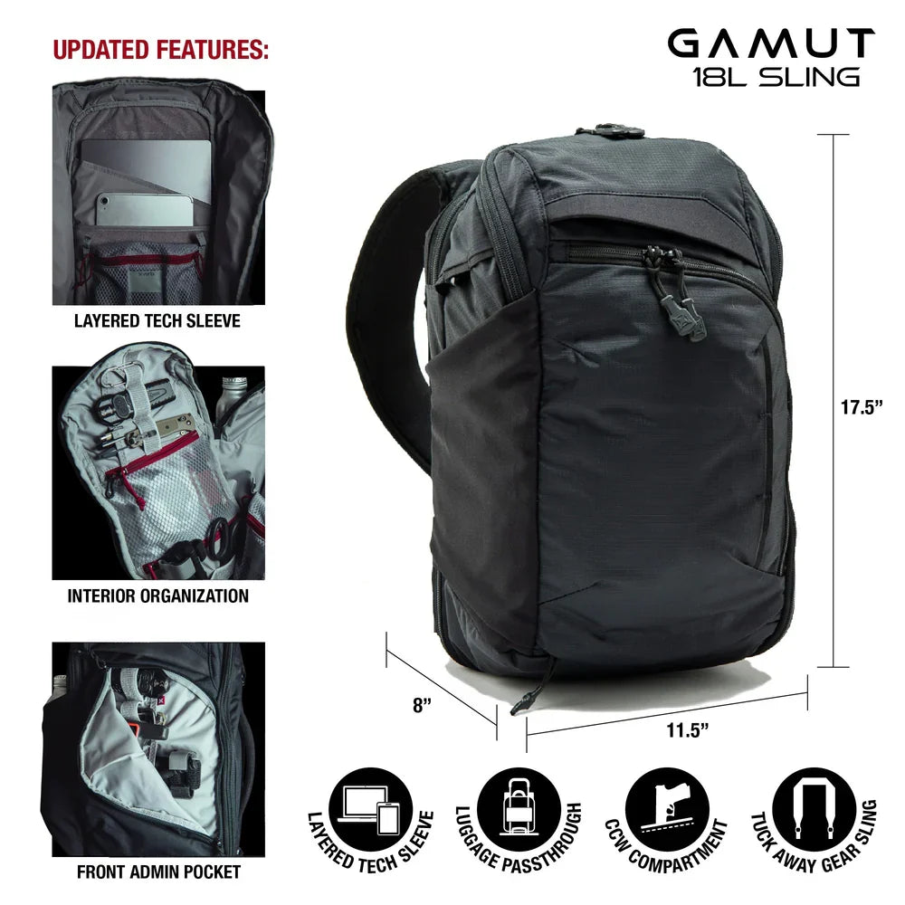 Vertx Gamut 18L Sling - Rapid CCW Deployment & 13" Laptop Carry - 18L Wide-Open Main Storage