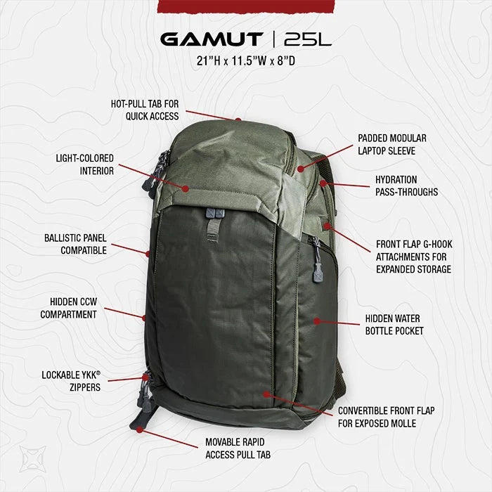 Vertx Gamut CCW - Sleek & Discreet 25L Pack w/ Hidden CCW & Laptop Sleeve