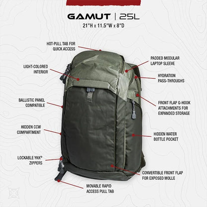 Vertx Gamut CCW - Sleek & Discreet 25L Pack w/ Hidden CCW & Laptop Sleeve