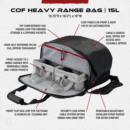 Vertx COF Heavy Range Bag - Integrated Security Cable - Fits 17" Handguns & 15L Capacity
