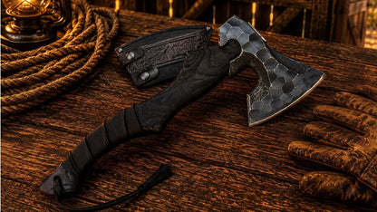 Bushcraft Hatchet D2 Steel Axe with Ash Wood Handle & Sheath