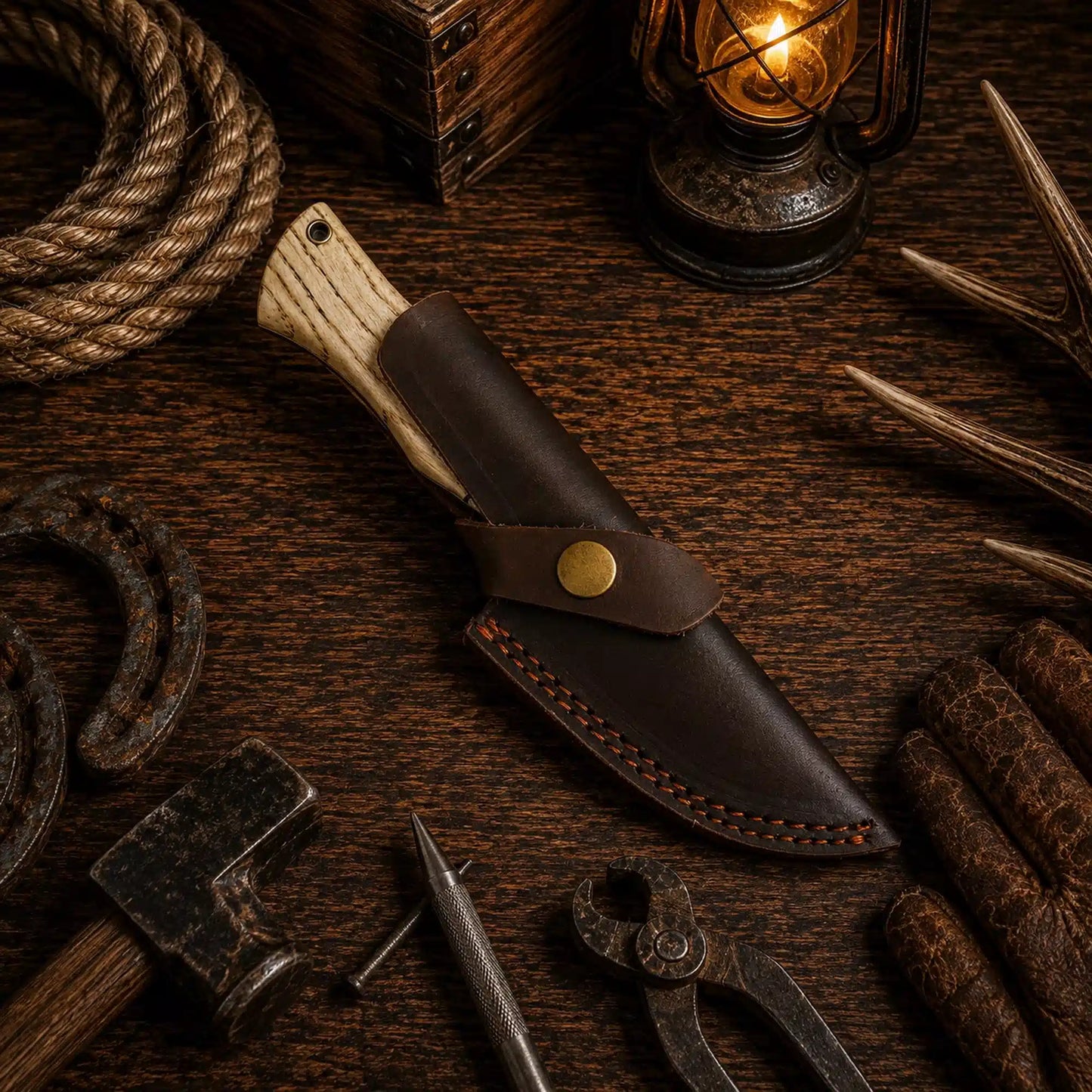 Drop Point Acid Wash Carbon Steel Fixed Blade Outdoor Camping Hunting Knife
