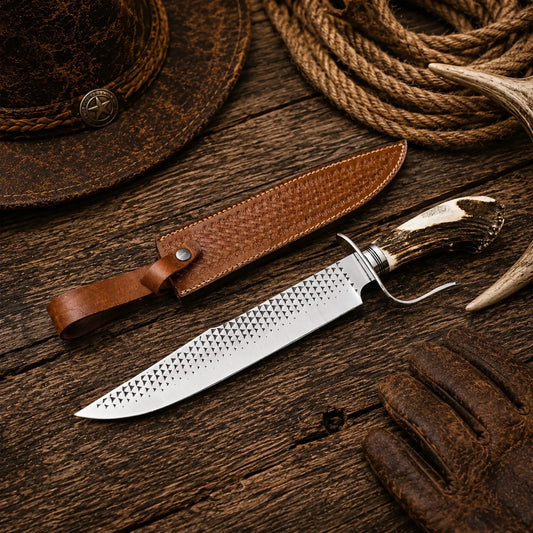 Clip Point Farrier Rasp Hunting Bowie Knife – 16" Stag Antler Handle