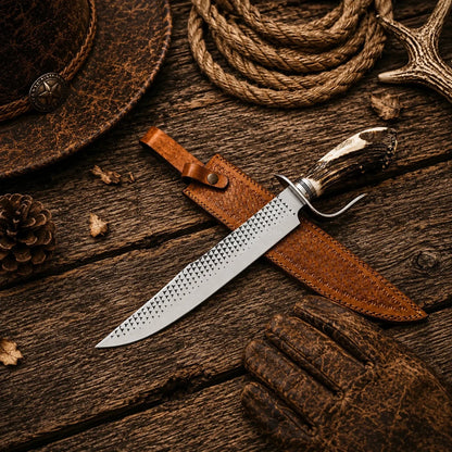 Clip Point Farrier Rasp Hunting Bowie Knife – 16" Stag Antler Handle