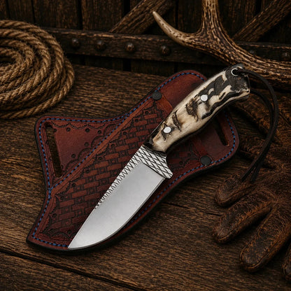 Cowboy Field Champion Knife – Rasp Steel Blade & Natural Sheep Horn Handle
