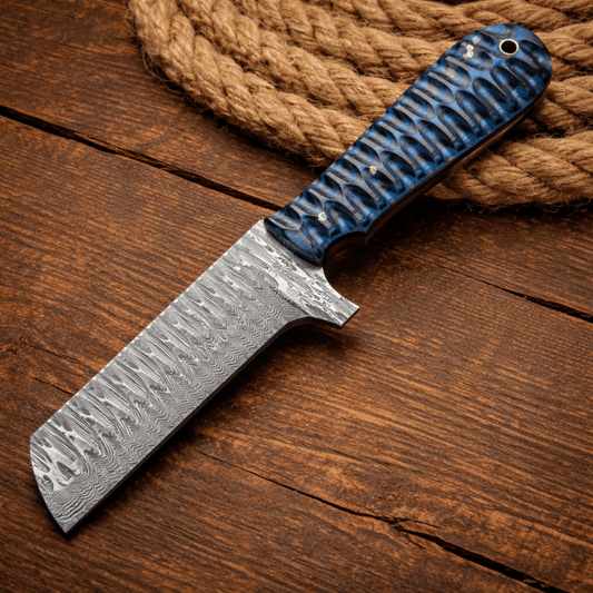 Cowboy Knife Damascus Steel Bullcutter with Pancake Sheath