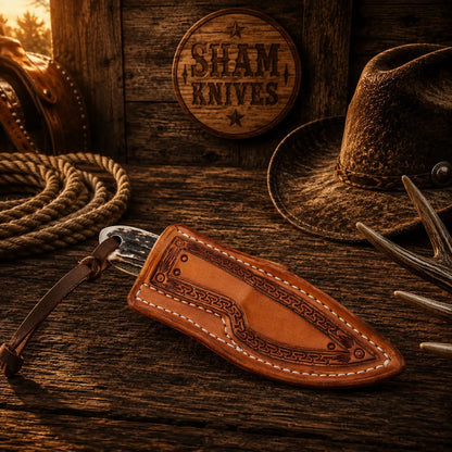 Stag & Turquoise Buckaroo Ranch Knife – D2 Steel & Pancake Sheath
