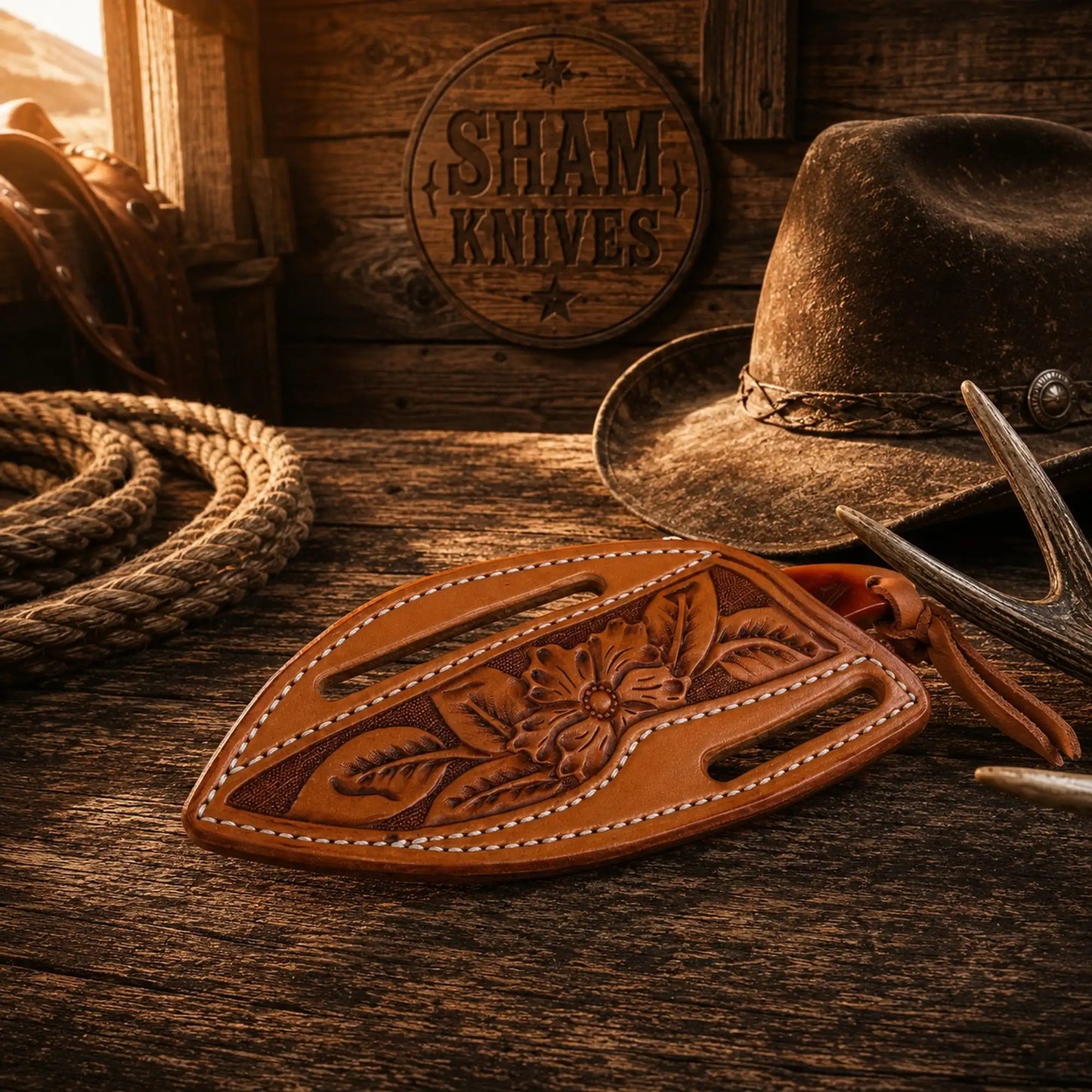 Buckaroo Skinning Belt Knife – D2 Steel & Sheep Horn Handle