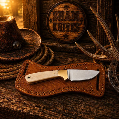 Bone Buckaroo Skinning Knife – D2 Steel & Leather Belt Sheath