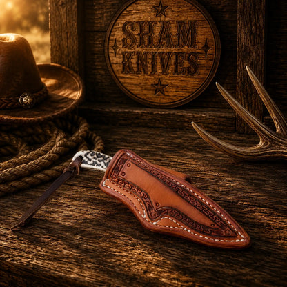 Toothpick Buckaroo Knife – 4″ D2 Steel, Stag & Resin Handle