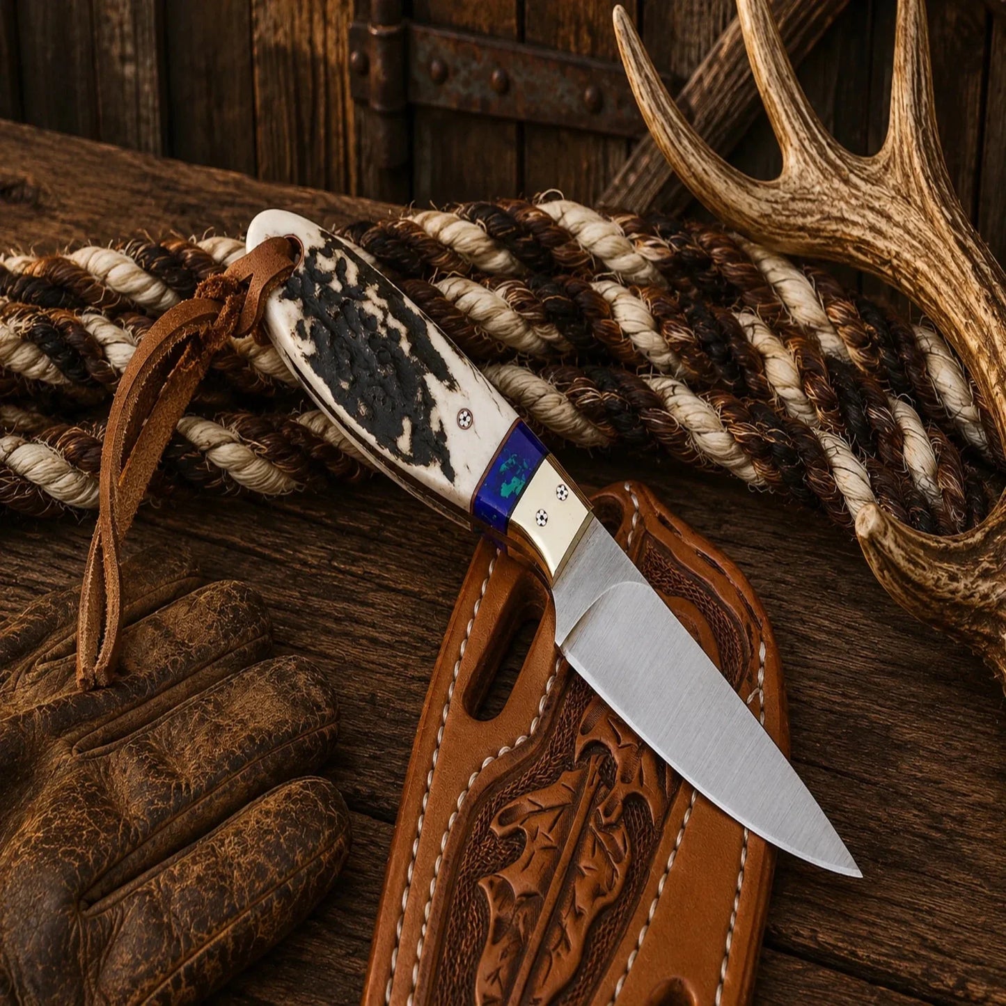 Elk Ridge Buckaroo Knife – D2 Steel Hunting Knife with Floral Pancake Sheath