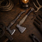 Hammered Hand Forged Carbon Steel Tomahawk & Battle Viking Axe Pair with Leather Sheath