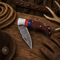 6.5" Damascus Steel Folding Pocket Knife – Wood Handle & Leather Sheath