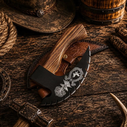 Handforged Viking Pizza Cutter Axe for Sale with Burnt Ash Wood Handle