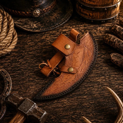 Handforged Viking Pizza Cutter Axe with Leather Sheath
