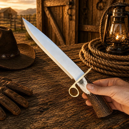 Handmade Bowie Knife D2 Steel Real Stag Antler Handle