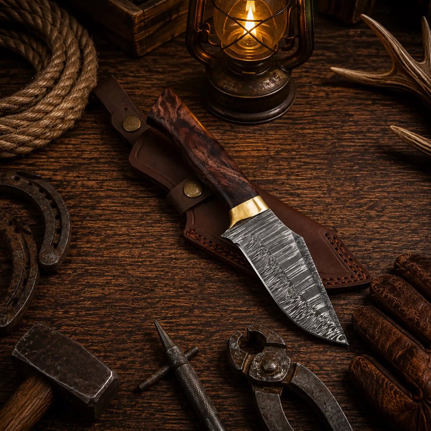 Custom Handmade Damascus Steel Fixed Blade Camping Hunting Survival EDC Knife