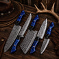 Handmade Forged Damascus Steel Chef Knife Set – Blue Epoxy Resin Handles