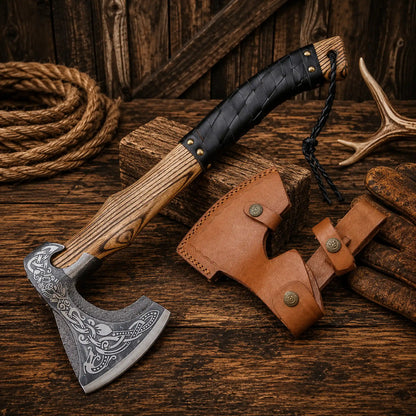 Handmade Viking Bearded Axe | Nordic Engraved Bushcraft Camping Hatchet