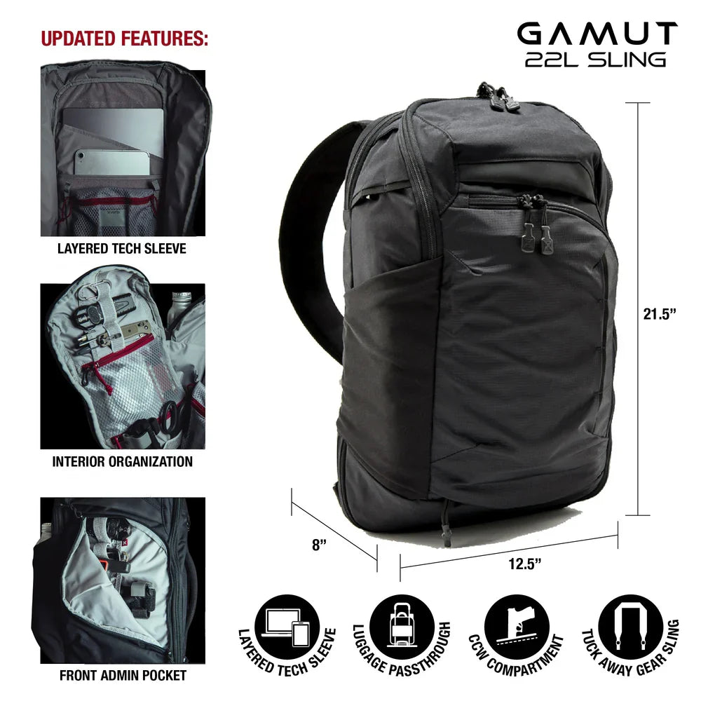 Vertx Gamut 22L Sling - Fits 15" Laptop & 20" CCW - Travel-Friendly