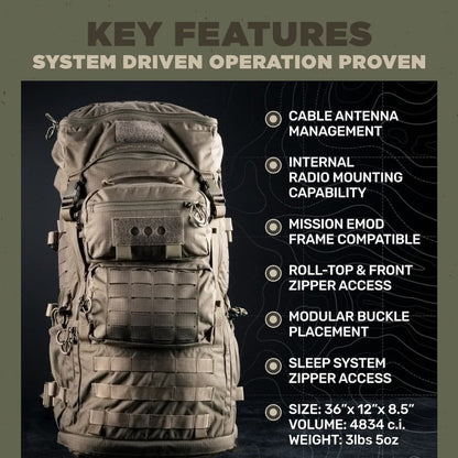Eberlestock Mission Ruck Pack - Massive 80L Capacity & Radio-Ready Cable Routing - Full Modularity for Custom Gear Attachments