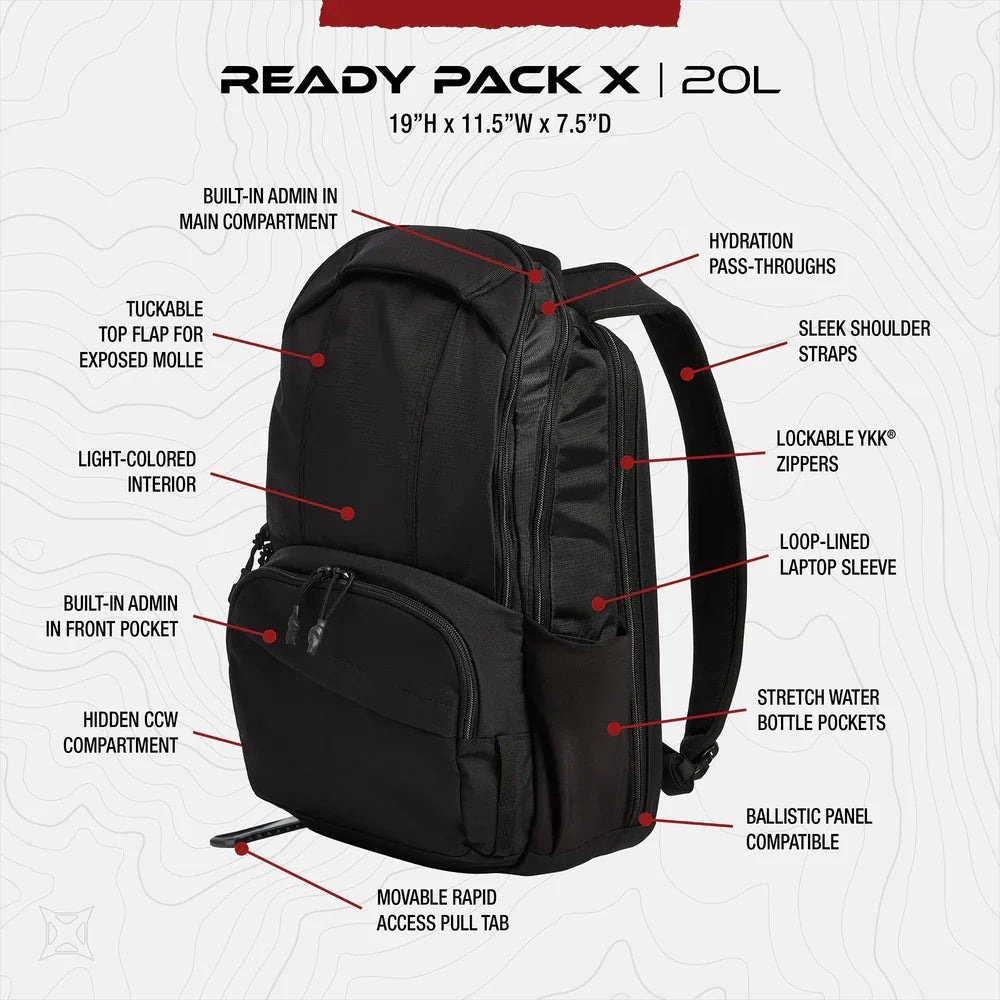 Vertx Ready Pack X - Discreet 20L Gray Man EDC & Rapid CCW Access - 15" Laptop Sleeve