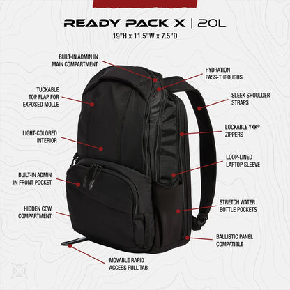 Vertx Ready Pack X - Discreet 20L Gray Man EDC & Rapid CCW Access - 15" Laptop Sleeve