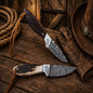 Longhorn Legacy Buckaroo Knife Set – Damascus Steel, Antler Wood Handle & Cross Draw Pancake Sheath