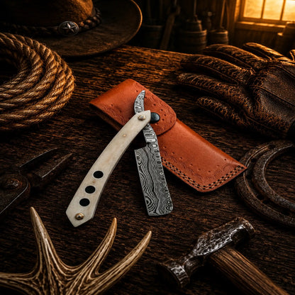 Old School Barber Straight Razor – Damascus Steel Folding Razor