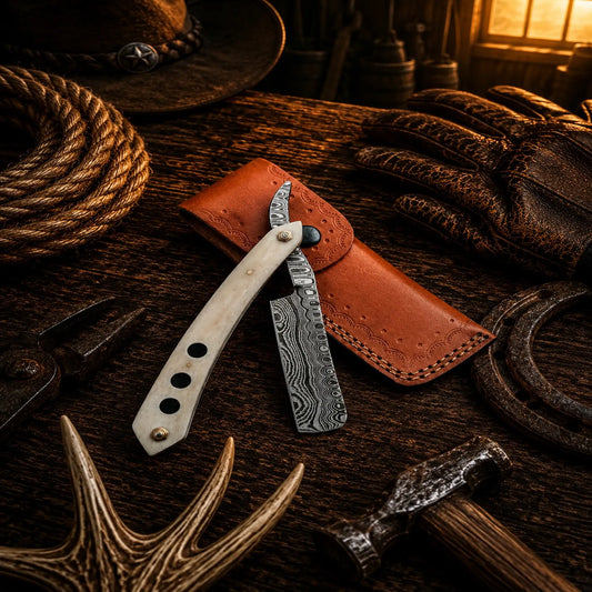 Old School Barber Straight Razor – Damascus Steel Folding Razor