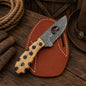 Pancake Sheath EDC Knife – Damascus Blade Cholla Cactus Handle