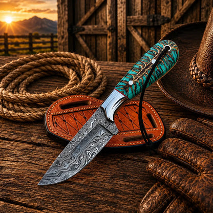 Pinecone Cowboy Working Knife – Damascus Steel 3.5" Blade