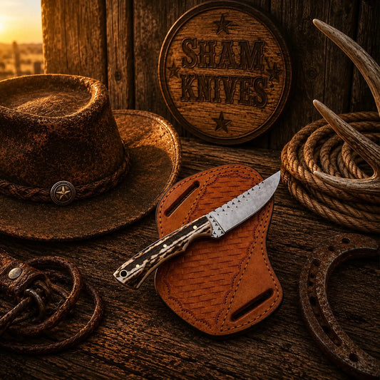 Rasp Steel Ranch Skinning Knife – Stag Handle & Pancake Sheath