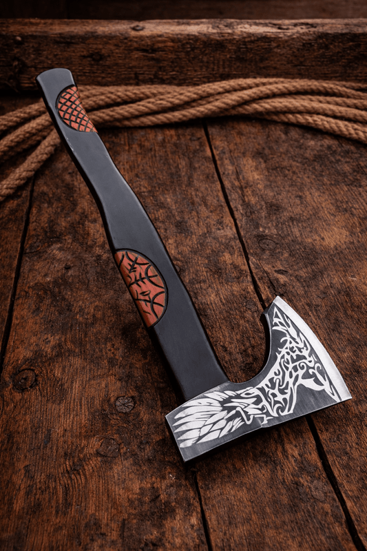 Shadowfang Viking Bearded Axe – Hand Forged High Carbon Steel Norse Battle Axe with Engraved Wolf Blade